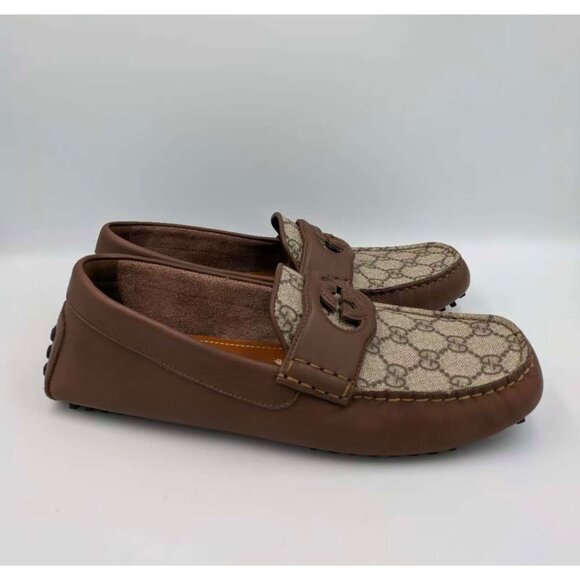 Gucci Men’s Interlocking G Supreme Driver Calfskin Loafers Brown Sugar UK7.5 730 - Picture 4 of 14